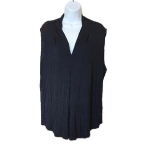 V-Neck Sleeveless Black Jersey Top Fits 2X